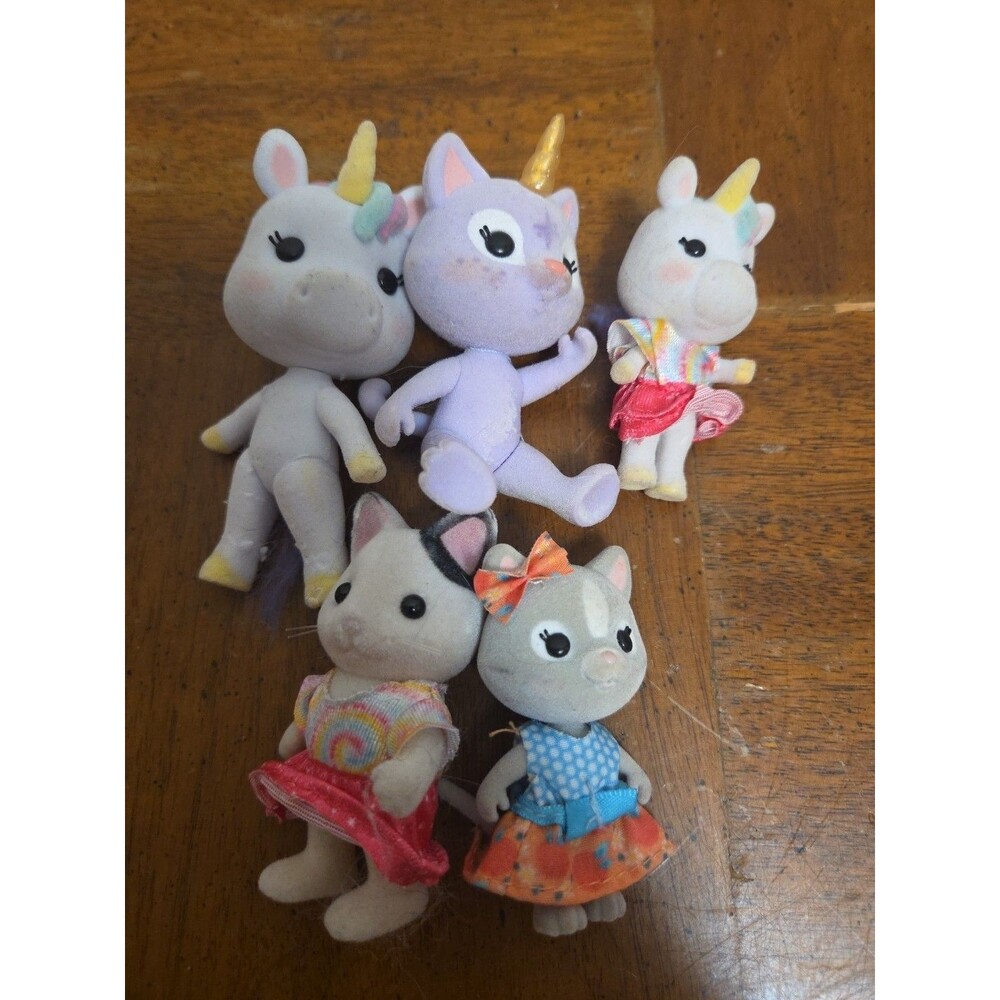 Honey Bee Acres Lot Of 5 Flocked Critters Fantasy Unicorn, Cat